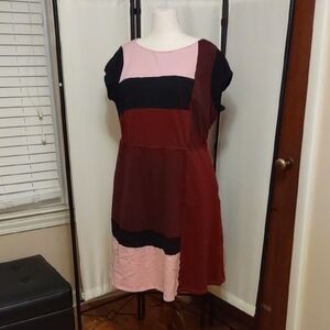 eShakti Colorblock Midi Dress in Pink, Black, and Red